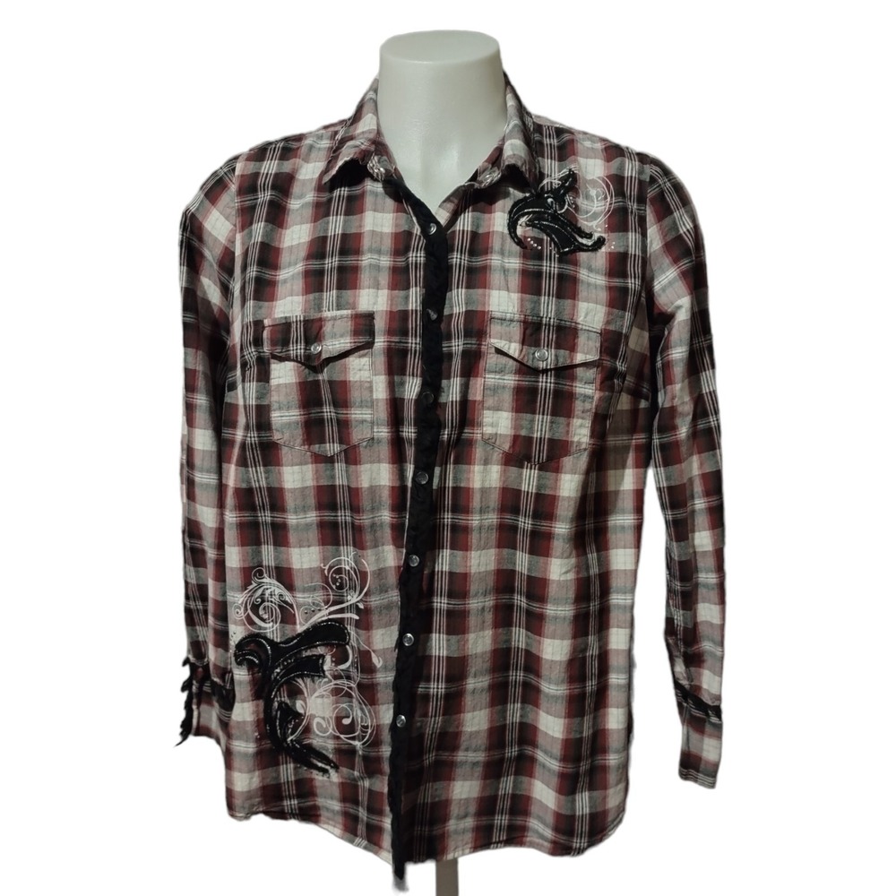 Maurices Premium Western Shirt Women's Adult‎ 2XL Pearl Snap Design Tartan Plaid